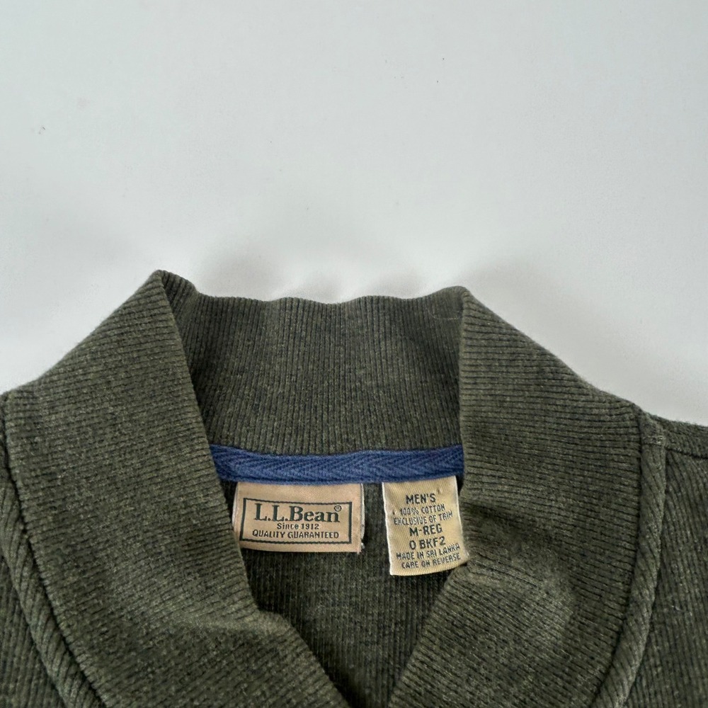 LL Bean Mens M Shawl Olive Green Waffle Knit 5-Button Henley Mock Neck Pullover - Picture 2 of 8